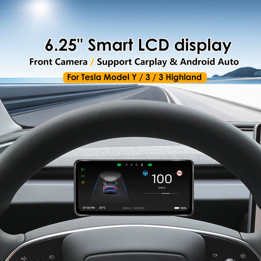 VJOYCAR Low Cost 6.25 inch Cluster Display Dashboard Support CarPlay Android Auto Blind Spot Monitor For Tesla Model Y 3 Performance