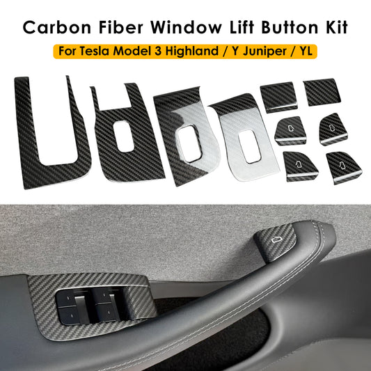 Real Carbon Fiber Window Lift Button Trim Switch Covers for Tesla Model YL Y Juniper 3 Highland 10PCS
