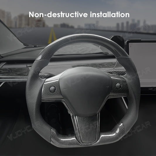 Carbon Fiber Steering Wheel Round Handle for Tesla Model 3 Model Y