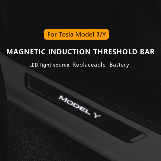 VJOYCAR 4pcs Door Sill Protector Wireless Magnetic LED Illuminated Pedal Kits For Tesla Model 3 Y