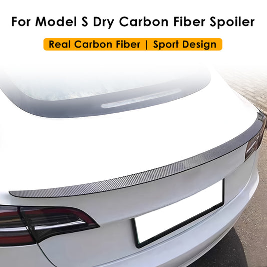For Tesla Model S Real Carbon Fiber Spoiler Dry Carbon Fibre Sport Long Tail Trunk Wing Spoilers