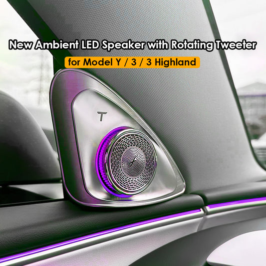 Latest Tesla 4D Rotating Tweeter LED Ambient Speaker Blind-Spot Reminder for Model 3 Highland Model Y Juniper