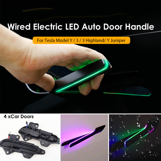 Newest LED Electric Door Handle for Tesla Model Y Juniper 3 Highland Auto Present Pop Up Colorful Ambient Lights Adjustable Automatic Retrofit Modification Kits