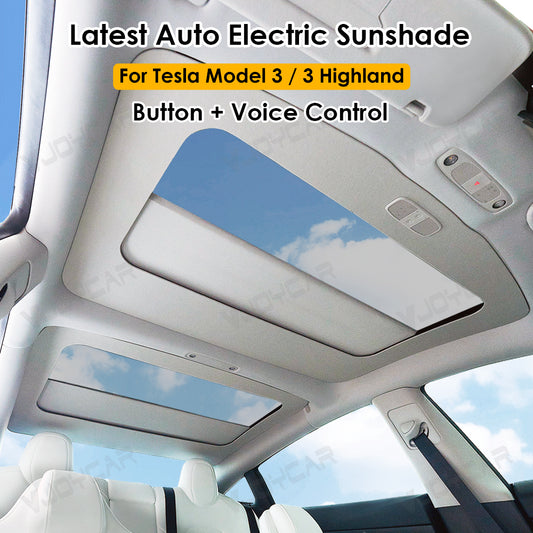 for Tesla Model 3 and Model 3 Highland Auto Electric Sunshade Retractable Glass Roof Shade Voice + Button Easy Control