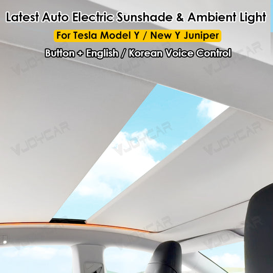 For Tesla New Model Y Juniper 2025+ Electric Sunshade Roof English Korean Voice Control Button Control Ambient Light