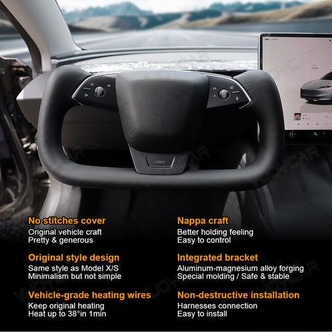 Yoke2.0 New Gen2 355mm Tesla Yoke Handle for New Model Y Juniper YOKE Heating Steering Wheel Model-X-Style for Tesla Model 3 Highland