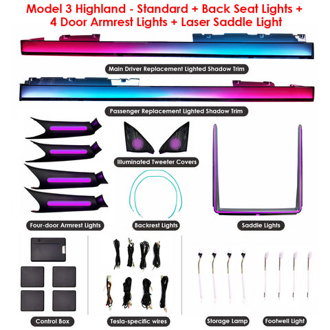 for Tesla Model 3 Highland 2025 Model Y Juniper Ambient Lights Retrofit Dynamic Atmosphere Lamp Air-vent Stream Seat Back LED Storage Footwell