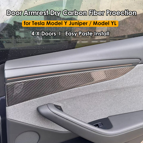 for Tesla Model Y Juniper Real Carbon Fiber Door Armrest Trim Model YL Interior Car Sticker