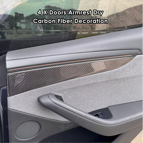 for Tesla Model Y Juniper Real Carbon Fiber Door Armrest Trim Model YL Interior Car Sticker