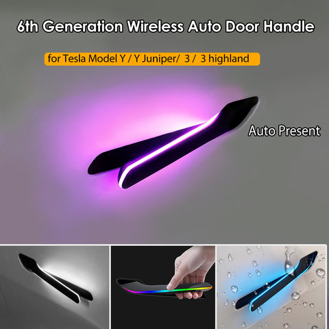 VJOYCAR the 6th Generation Colorful LED Lights Electric Wireless Auto Door Handle for Tesla Model Y Juniper Model 3 Highland