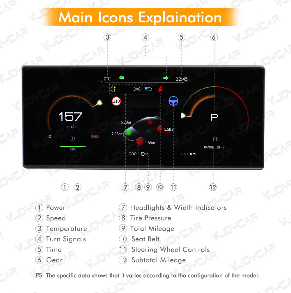 8.8인치 디지털 대시보드 화면 Carplay Android Auto HUD Tesla용 배터리 속도