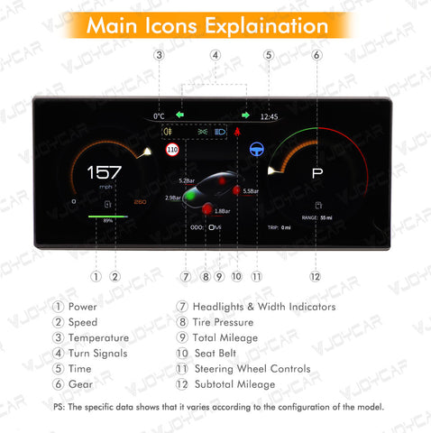 8.8인치 디지털 대시보드 화면 Carplay Android Auto HUD Tesla용 배터리 속도