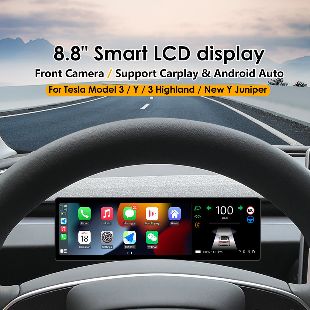 테슬라 모델 3 Y용 8.8인치 신형 대시보드 화면 무선 Carplay 및 Android Auto 사각지대 모니터 옵션 카메라 지원