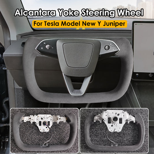 New 2026 Tesla Model Y Juniper Yoke Steering Wheel Custom Italy Alcantara 350mm Retrofit Replacement 2025 2026