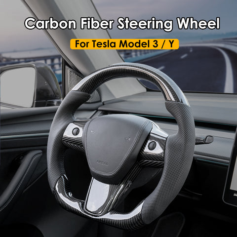 Carbon Fiber Steering Wheel Round Handle for Tesla Model 3 Model Y