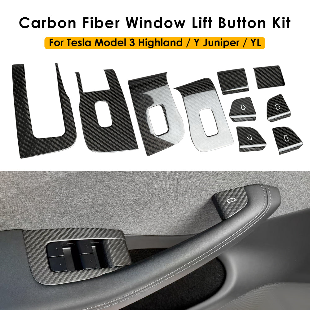 Real Carbon Fiber Window Lift Button Trim Switch Covers for Tesla Model YL Y Juniper 3 Highland 10PCS