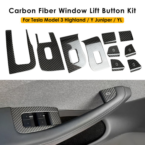 Real Carbon Fiber Window Lift Button Trim Switch Covers for Tesla Model YL Y Juniper 3 Highland 10PCS