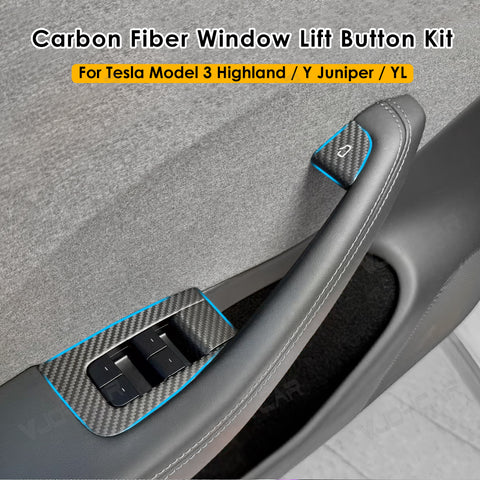 Real Carbon Fiber Window Lift Button Trim Switch Covers for Tesla Model YL Y Juniper 3 Highland 10PCS