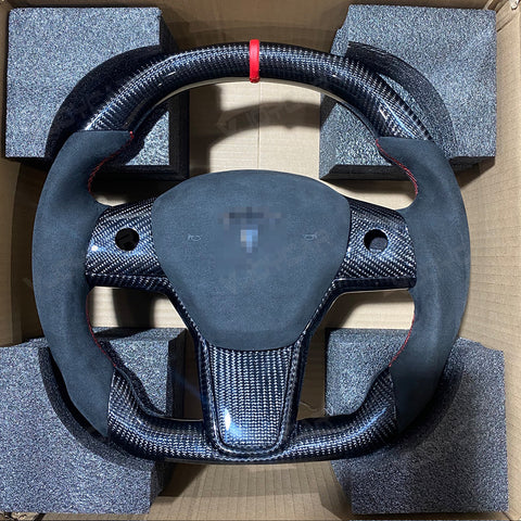 Carbon Fiber Steering Wheel Round Handle for Tesla Model 3 Model Y