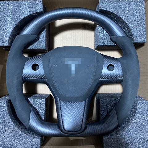 Carbon Fiber Steering Wheel Round Handle for Tesla Model 3 Model Y