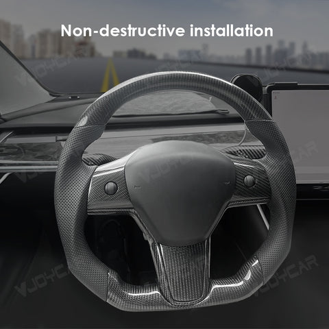 Carbon Fiber Steering Wheel Round Handle for Tesla Model 3 Model Y