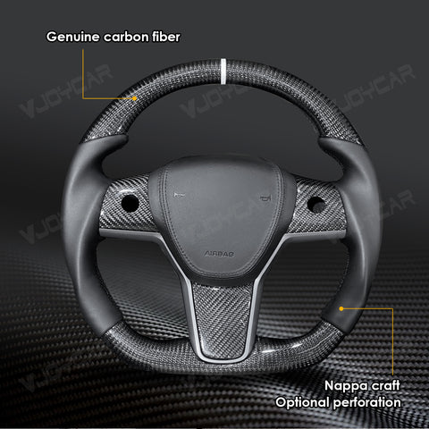 Carbon Fiber Steering Wheel Round Handle for Tesla Model 3 Model Y