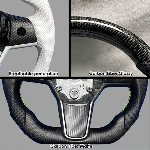 Carbon Fiber Steering Wheel Round Handle for Tesla Model 3 Model Y