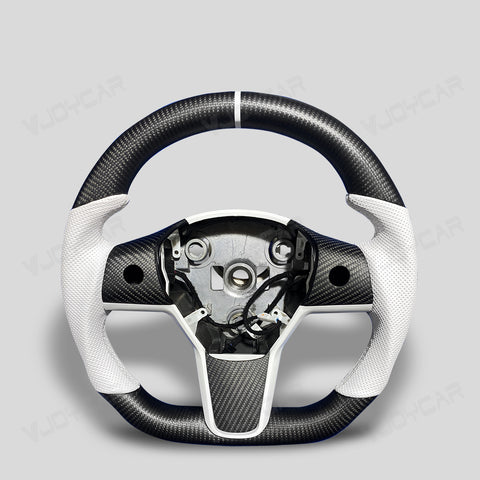Carbon Fiber Steering Wheel Round Handle for Tesla Model 3 Model Y