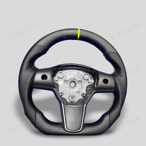 Carbon Fiber Steering Wheel Round Handle for Tesla Model 3 Model Y