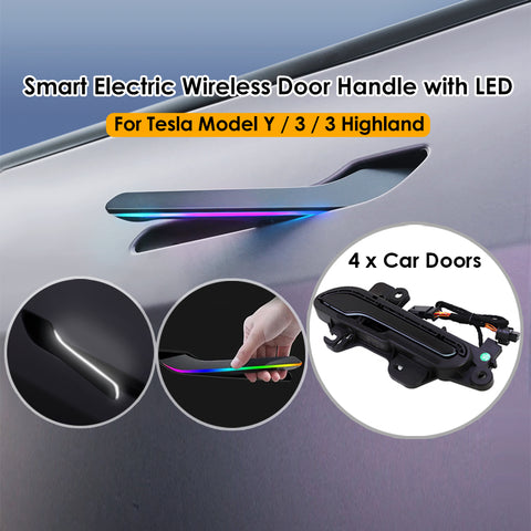 VJOYCAR the 6th Generation Colorful LED Lights Electric Wireless Auto Door Handle for Tesla Model Y Juniper Model 3 Highland