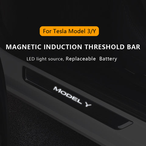 Kit de 4 pedales magnéticos iluminados con LED inalámbricos para el umbral de la puerta para Tesla Model 3 Y