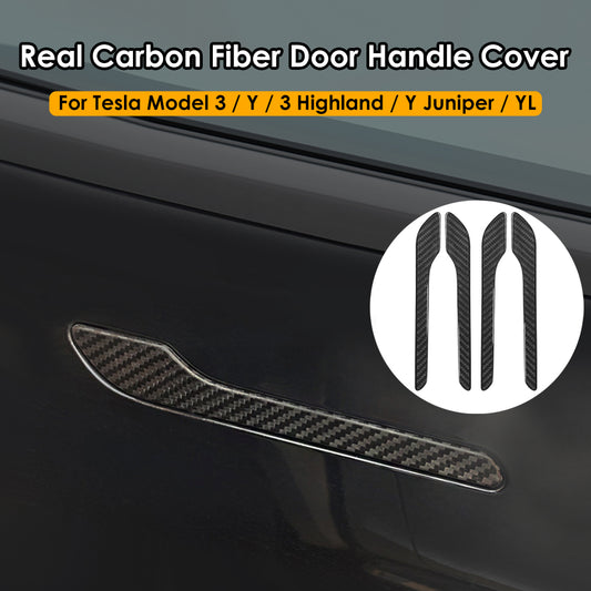 For Tesla Model Y Juniper 3 Highland Real Carbon Fiber Dry Carbon Fibre Door Handle Cover 4 Doors