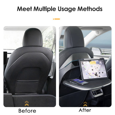 Mesa plegable para asiento trasero de coche para Tesla Model Y Model 3, accesorios, teléfono inalámbrico, carga rápida de 15 W