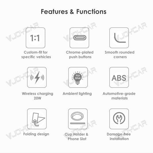 For Tesla Model 3 Y YL Seatback Foldable Table Tray Wireless Charger Phone Slot Cup Holder Blue Ambient Light