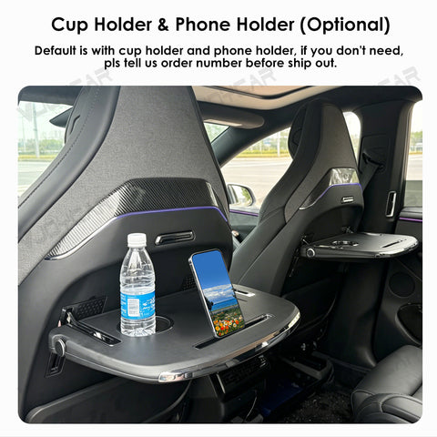 For Tesla Model 3 Y YL Seatback Foldable Table Tray Wireless Charger Phone Slot Cup Holder Blue Ambient Light