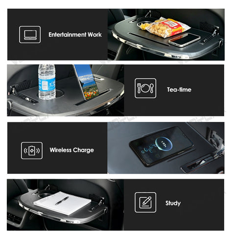 For Tesla Model 3 Y YL Seatback Foldable Table Tray Wireless Charger Phone Slot Cup Holder Blue Ambient Light