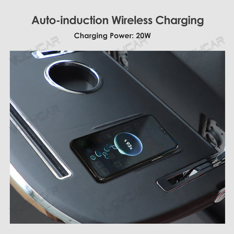 For Tesla Model 3 Y YL Seatback Foldable Table Tray Wireless Charger Phone Slot Cup Holder Blue Ambient Light