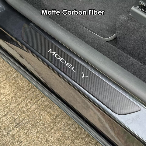 For Tesla Model 3 Highland Model Y Juniper Carbon Fiber Door Sill Protector Real Dry Carbon Fibre Kit Interior Accessories