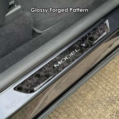 For Tesla Model 3 Highland Model Y Juniper Carbon Fiber Door Sill Protector Real Dry Carbon Fibre Kit Interior Accessories