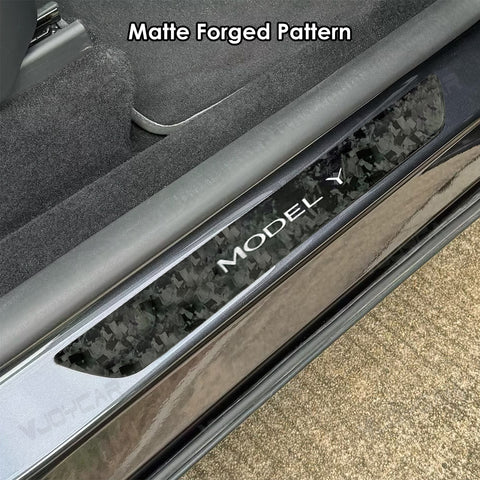 For Tesla Model 3 Highland Model Y Juniper Carbon Fiber Door Sill Protector Real Dry Carbon Fibre Kit Interior Accessories