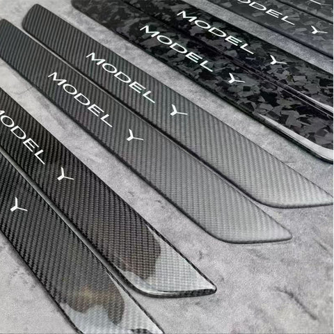 For Tesla Model 3 Highland Model Y Juniper Carbon Fiber Door Sill Protector Real Dry Carbon Fibre Kit Interior Accessories