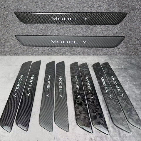 For Tesla Model 3 Highland Model Y Juniper Carbon Fiber Door Sill Protector Real Dry Carbon Fibre Kit Interior Accessories