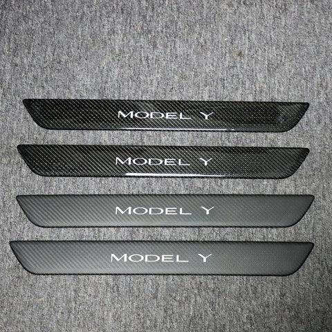 For Tesla Model 3 Highland Model Y Juniper Carbon Fiber Door Sill Protector Real Dry Carbon Fibre Kit Interior Accessories