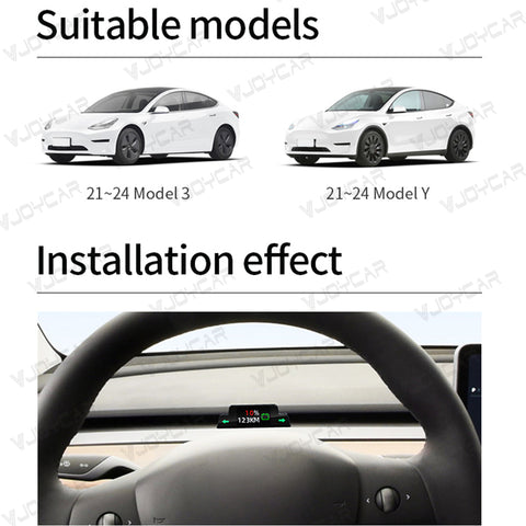 VJOYCAR Mini OBD HUD Gauge Display for Tesla Model Y/3/3 Highland Small Body Many Functions only Display at Need.