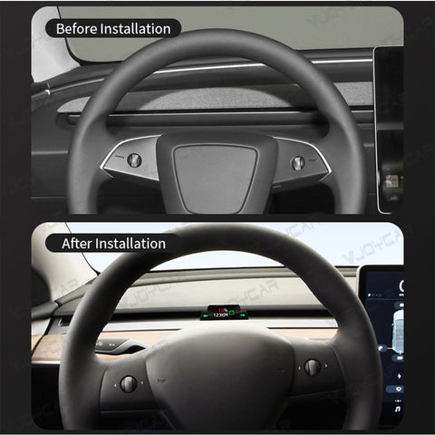 VJOYCAR Mini OBD HUD Gauge Display for Tesla Model Y/3/3 Highland Small Body Many Functions only Display at Need.