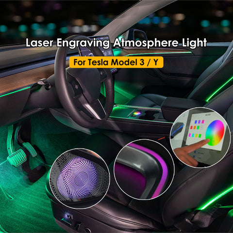 Laser Engraving LED Ambient Lights For Tesla Model 3 Y Interior Car Center Console Dashboard Screen Control LED Strip Light