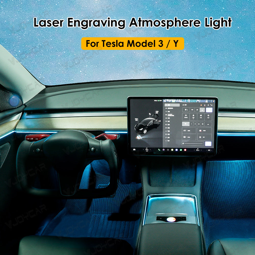 Laser Engraving LED Ambient Lights For Tesla Model 3 Y Interior Car Center Console Dashboard Screen Control LED Strip Light