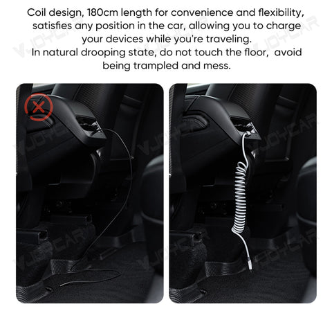 Magnet Type-C Lightning Charging Port Spiral Coil Cable for ModelY/3/x/S/Cybertruck Rear Display