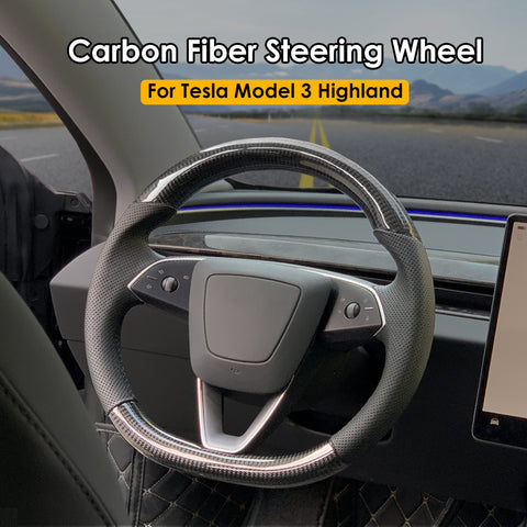 for Tesla Model 3 Highland Sport Round Carbon Fiber Steering Wheel Handle Upgrade Customized Style