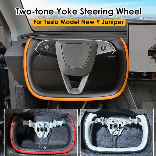 New 2026 Tesla Model Y Juniper Yoke Steering Wheel Custom Double Colors With Heating 350mm Retrofit Replacement 2025+